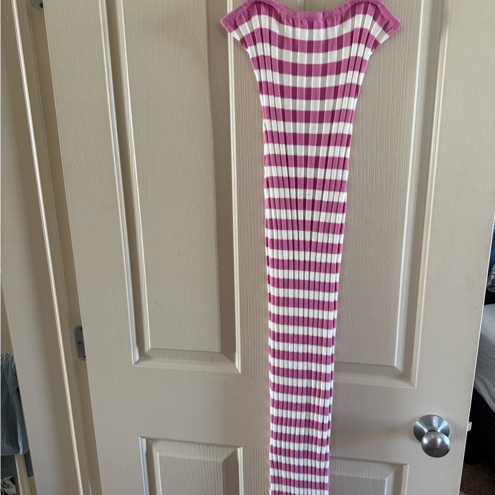 Striped Pink and White Midi Dress